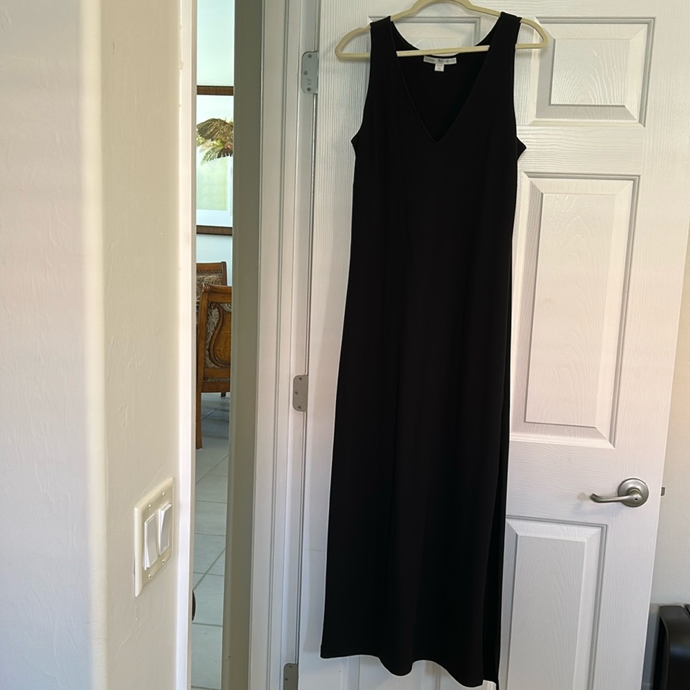 Boston Proper Black Sheath Maxi Dress V-Neck Sleeveless